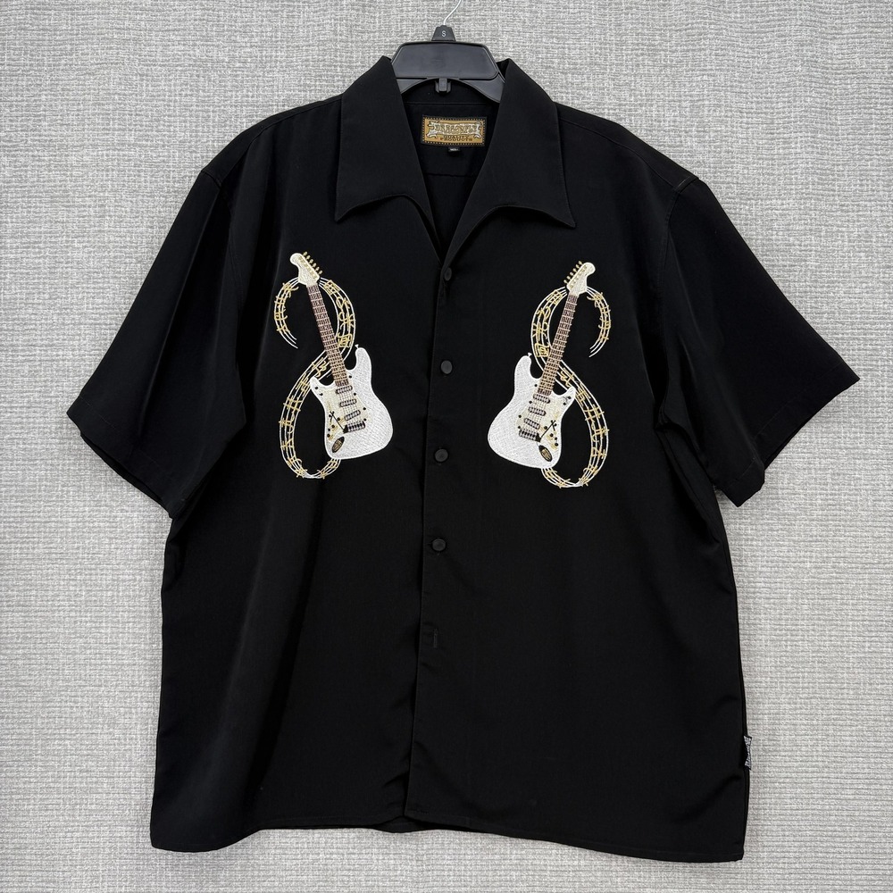 Vintage Dragonfly Shirt Mens XL Relaxed Embroidered Guitar Rockabilly Y2K
